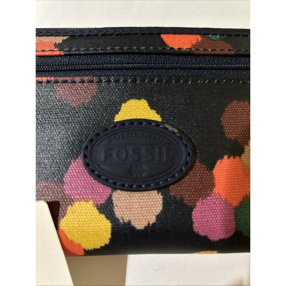 Fossil Key-Per Zip Around Wallet Color Print Canvas Key Ring Multicolor New - Picture 3 of 9